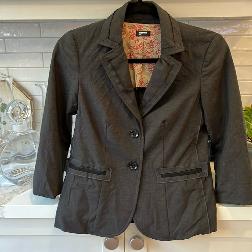 GUC Jill Sander Navy grey 2 button blazer with black trim